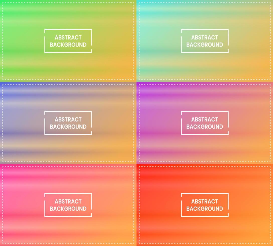 six sets of orange horizontal gradient abstract background with frame. shiny, blur and color style. green, blue, purple, pink and red.great for backdrop, copy space, wallpaper, cover, banner or flyer vector