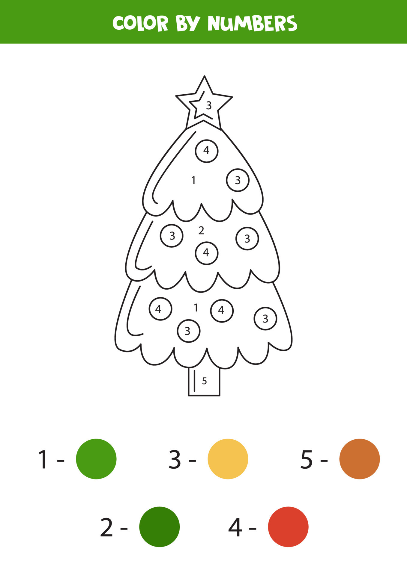 Color Christmas tree by numbers. Worksheet for kids. 13403475 ...