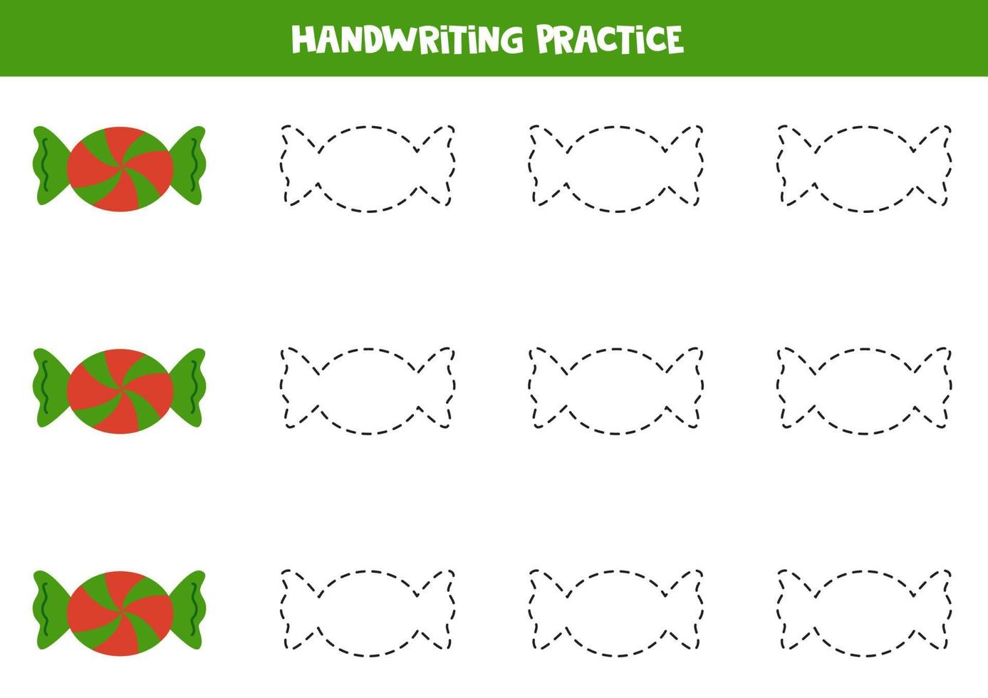 Tracing lines for kids with Christmas candies. Writing practice. vector
