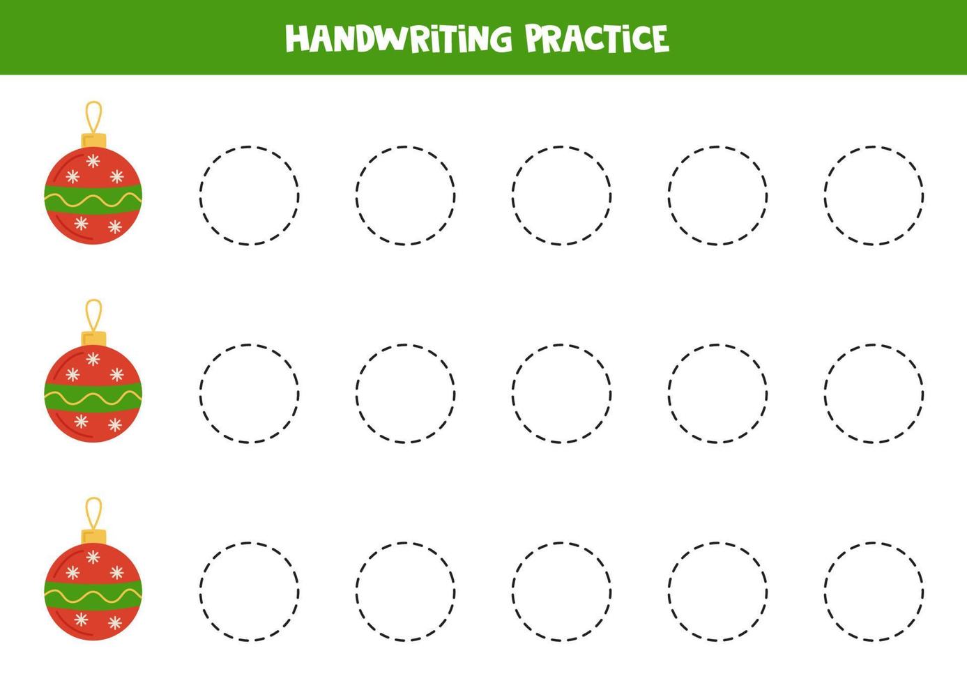 Tracing lines for kids with Christmas balls. Writing practice. vector
