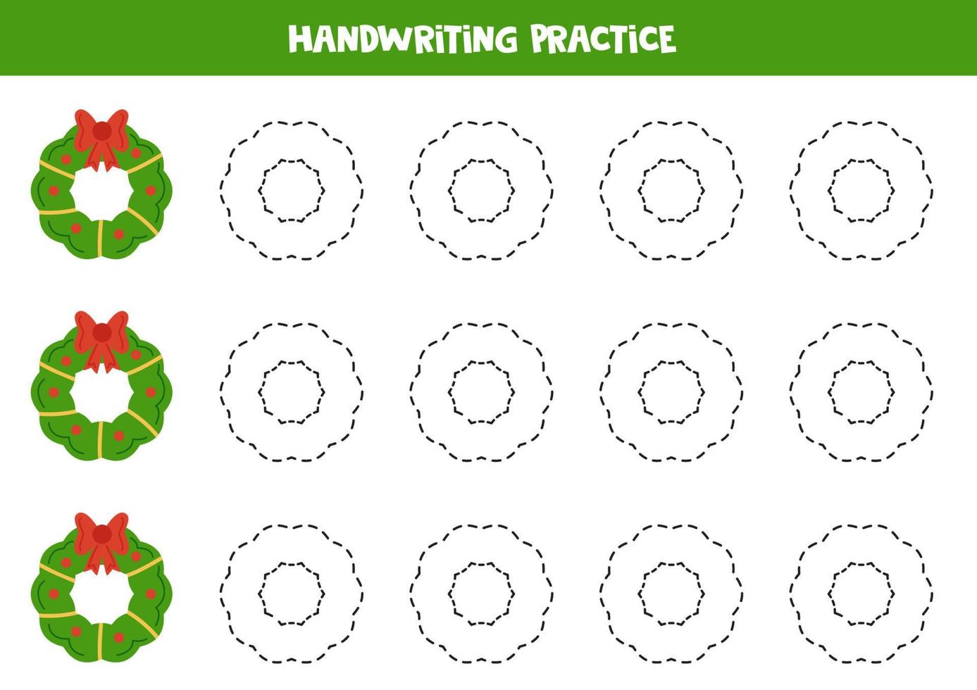 Tracing lines for kids with Christmas wreaths. Writing practice. vector