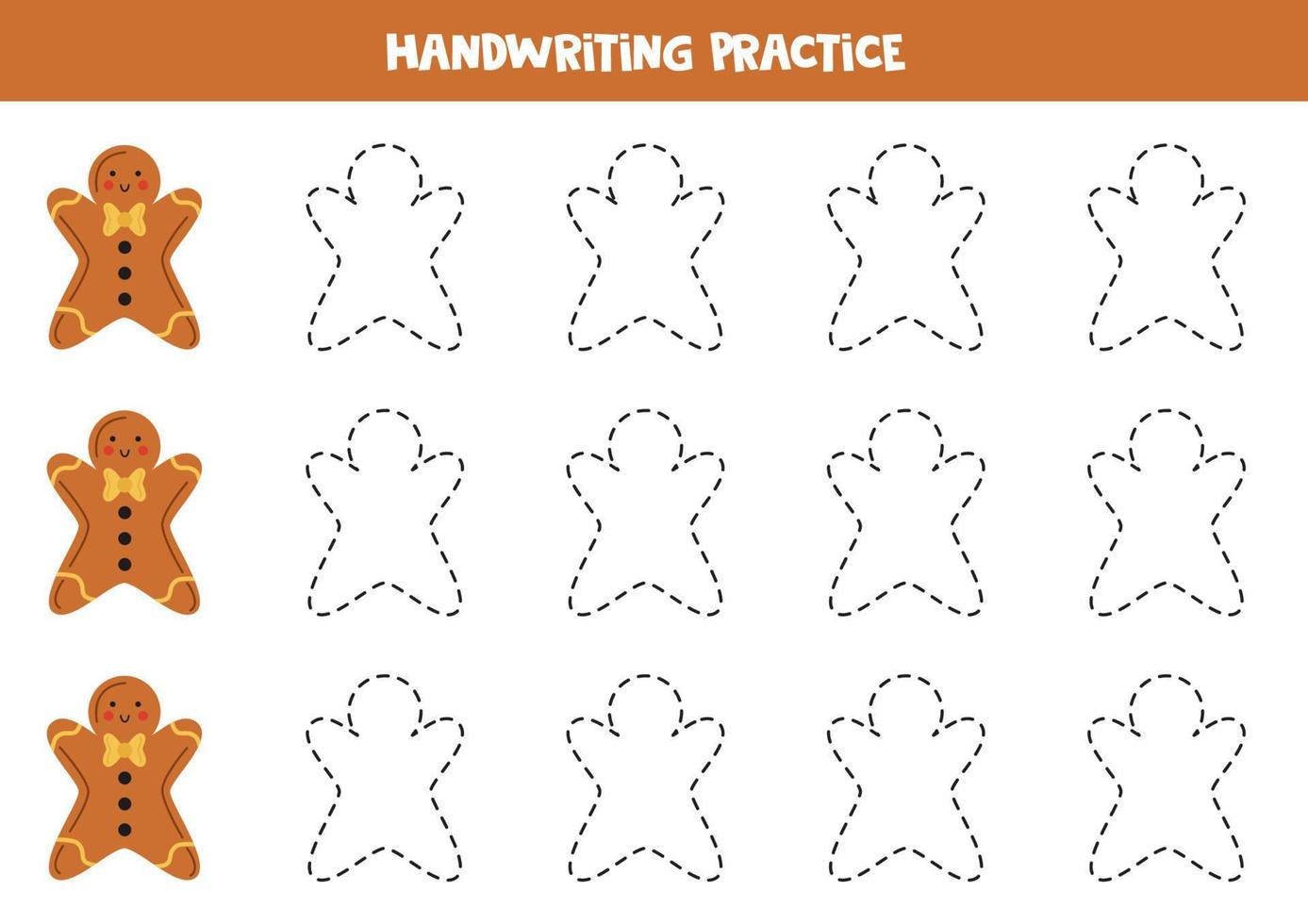 líneas de trazado para niños con galleta de jengibre navideña. Practica de la escritura. vector