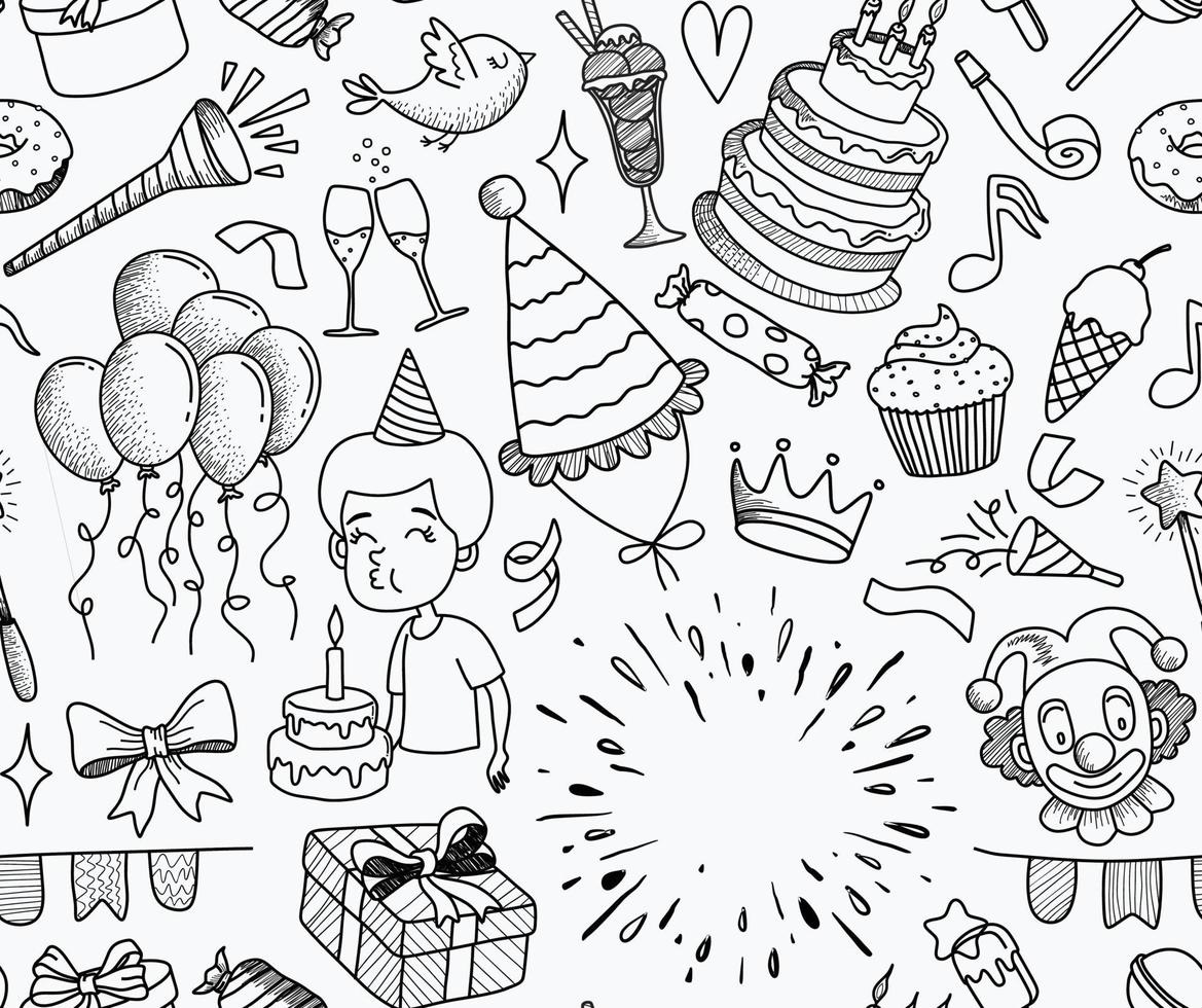 Happy birthday hand drawn seamless pattern. vector