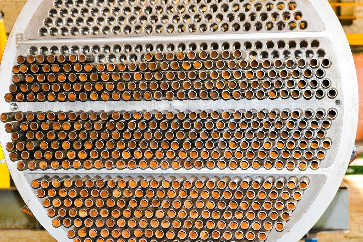 Production of a large tube bundle for a shell-and-tube heat exchanger in an industrial production room of a shop with equipment at an oil refinery, petrochemical, chemical plant, enterprise photo