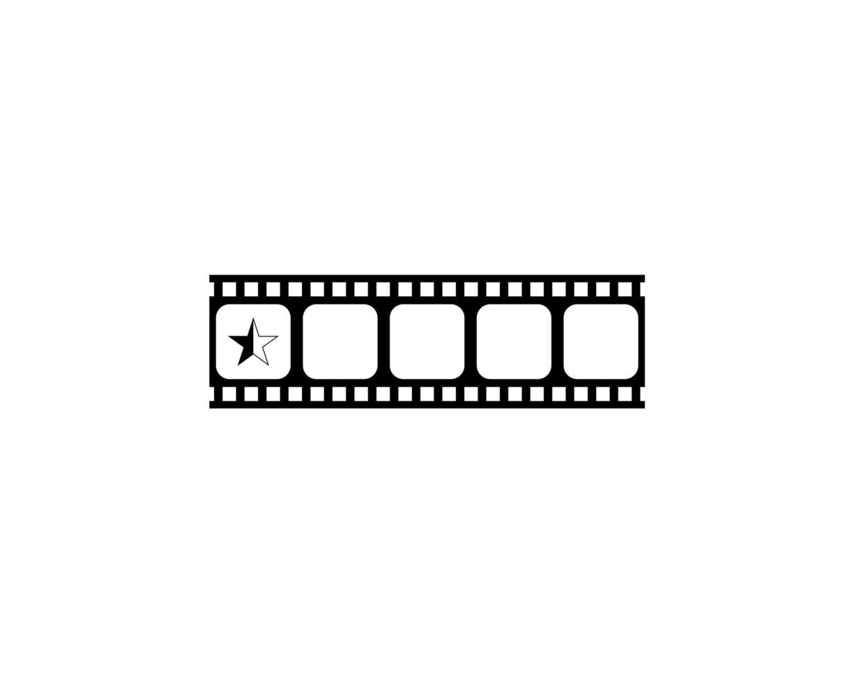 visual del signo de cinco, 5 estrellas en la silueta de la tira de película. símbolo de icono de calificación para reseña de película o película, pictograma, aplicaciones, sitio web o elemento de diseño gráfico. calificación 0,5 estrellas. ilustración vectorial vector