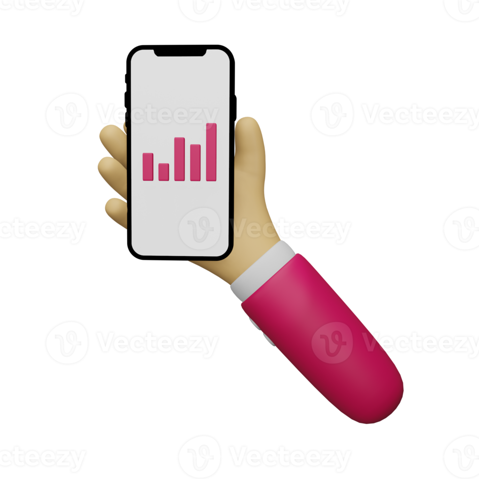 hand holding a mobile phone with an illustrated 3d chart, suitable for use as an additional element in your template, poster and banner design png