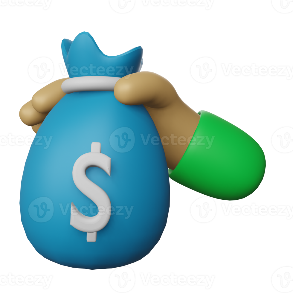 hand holding a money bag 3d illustration, suitable for use as an additional element in the design of templates, posters, business and finance banners png