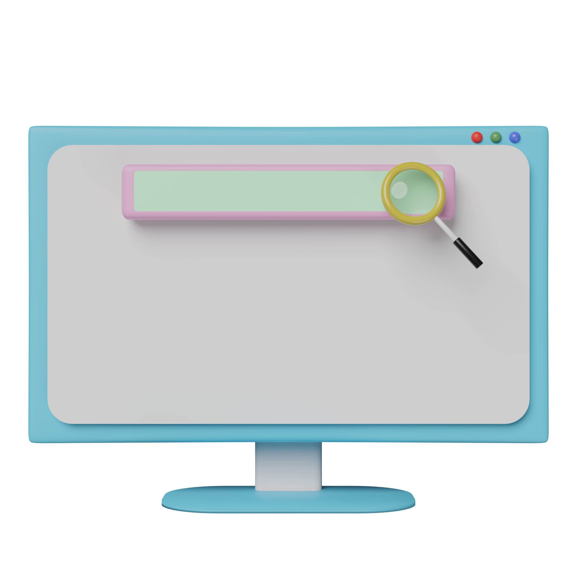 Free computer monitor with blank search bar, magnifying glass isolated 
