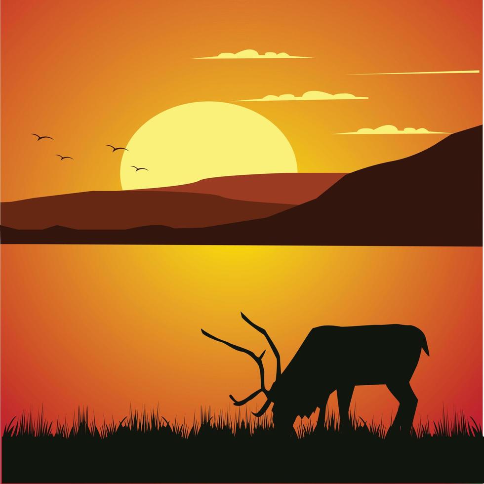 deer on landscape illustration vector