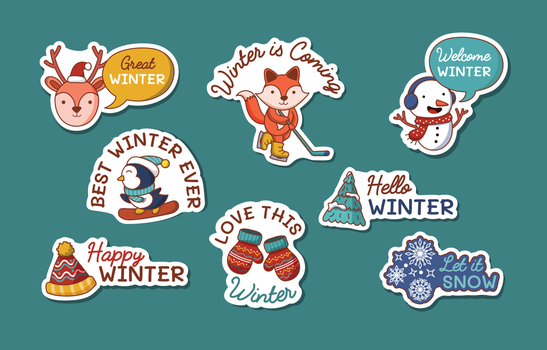 winter stickers, Stock vector