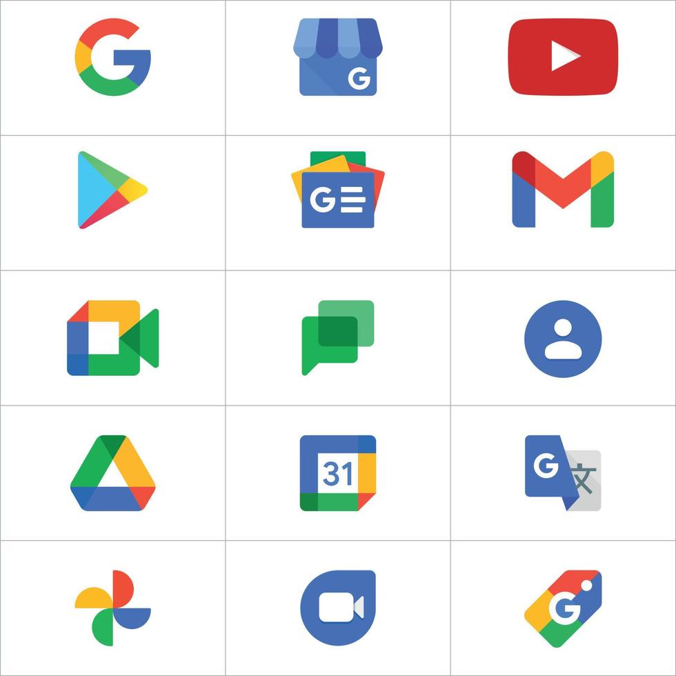 colección de iconos de productos de google vectoriales populares más utilizados vector