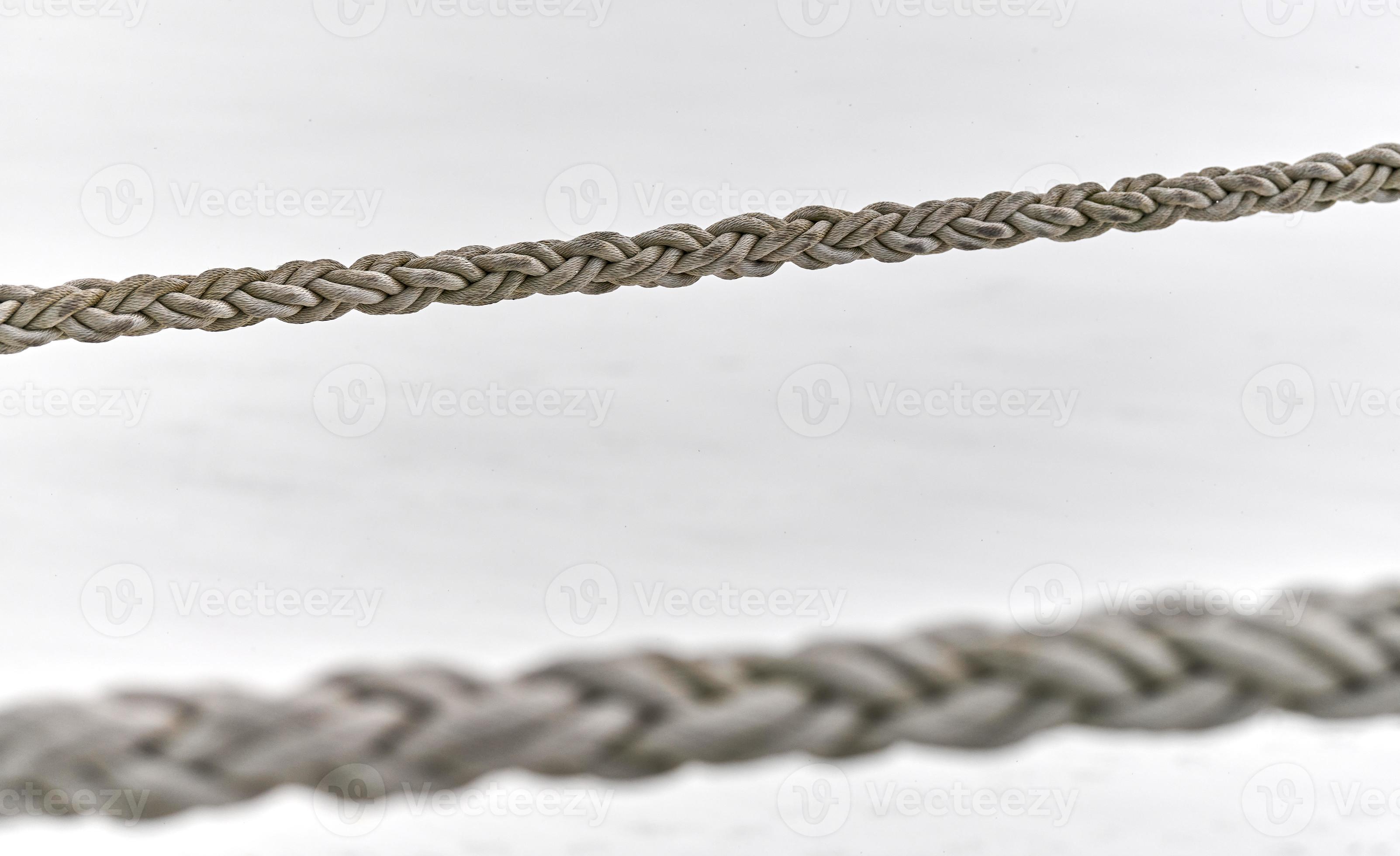 Two sail ropes hanging from fishing ship or yacht, close up 13405719