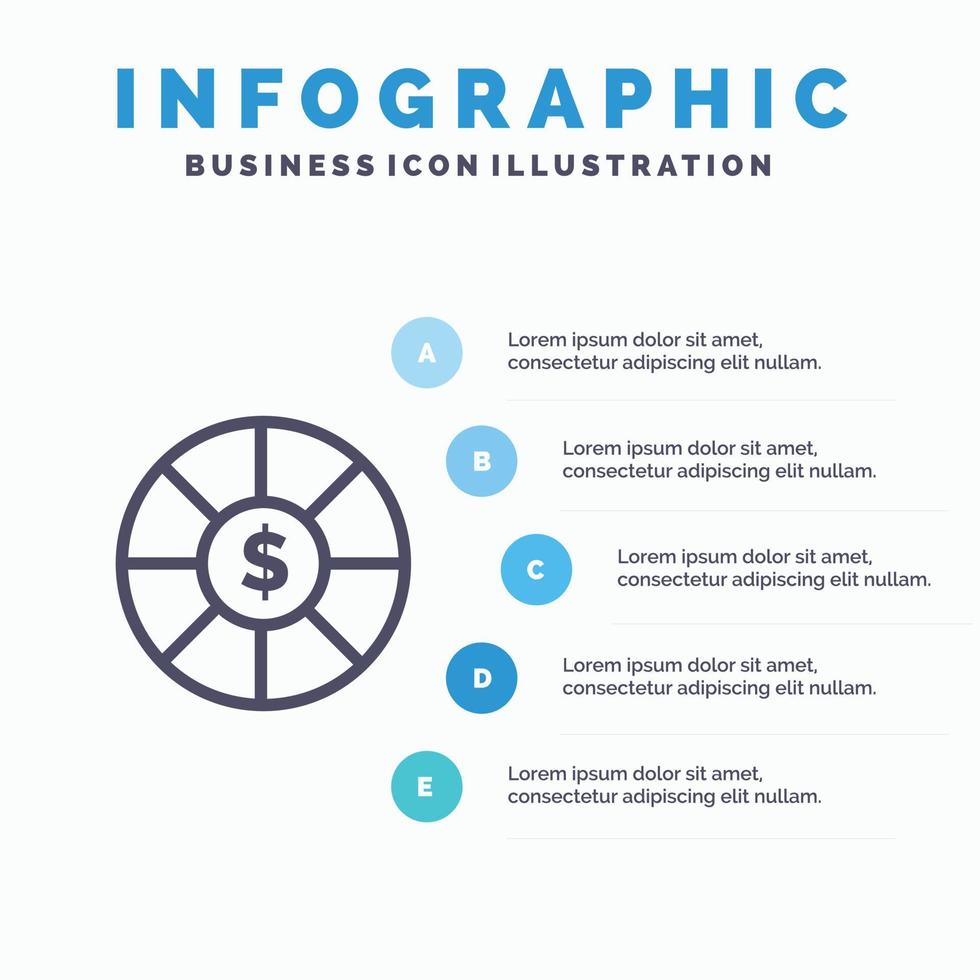 Coin Currency Dollar Line icon with 5 steps presentation infographics Background vector