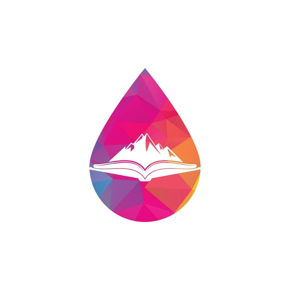 Mountain book drop shape concept vector logo design. Nature and bookstore symbol or icon