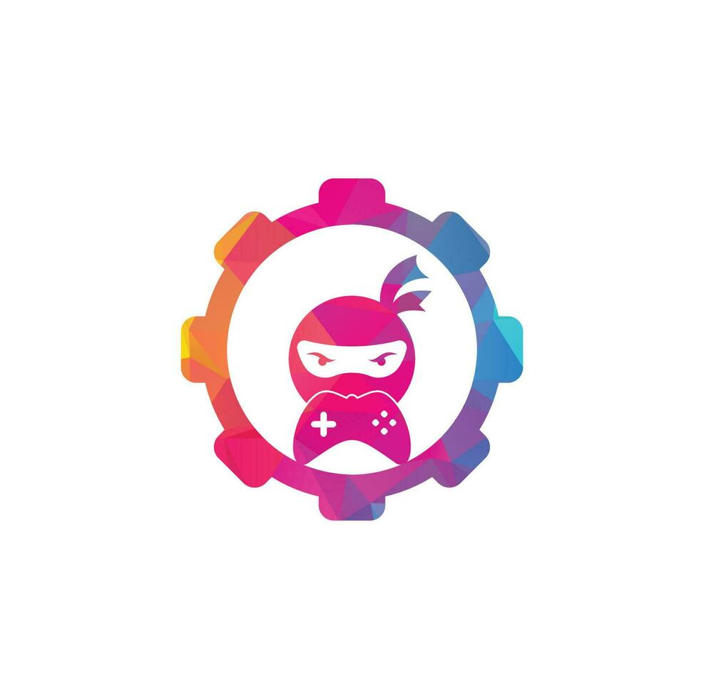 Diseño de logotipo de concepto de forma de engranaje de juego ninja. Vectores de stock de imágenes de logotipos de juegos ninja. icono de diseño de logotipo de game-pad ninja