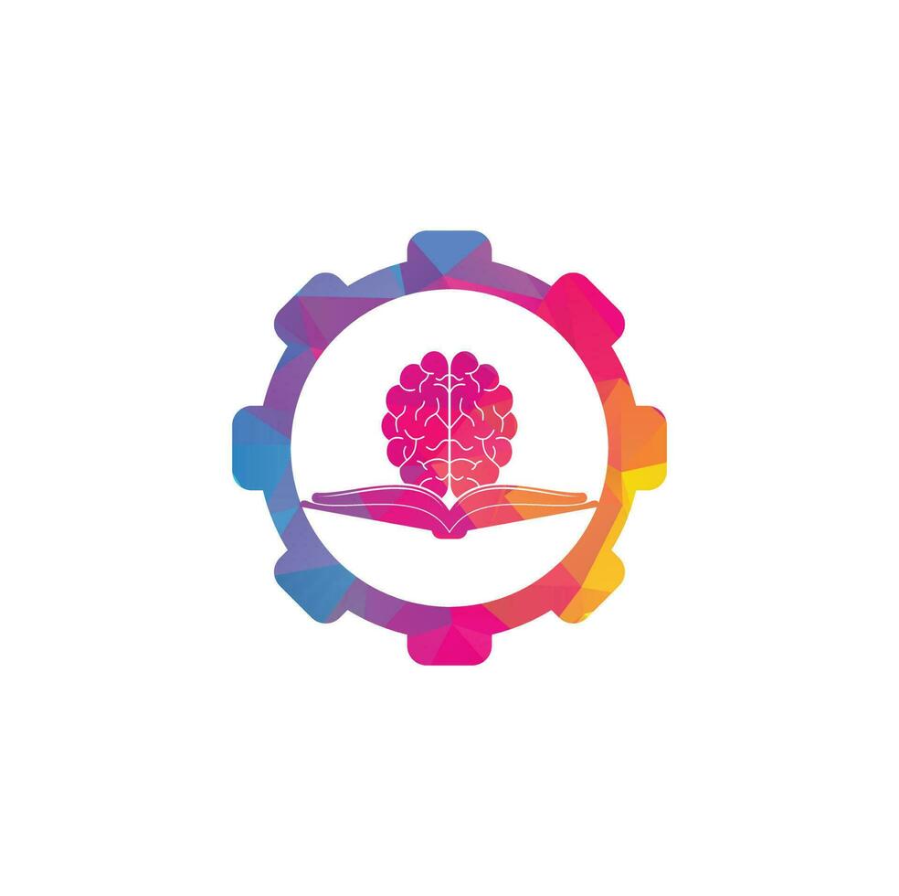 Diseño de logotipo de concepto de forma de engranaje de cerebro de libro. concepto de logotipo de combinación de libro y cerebro vector