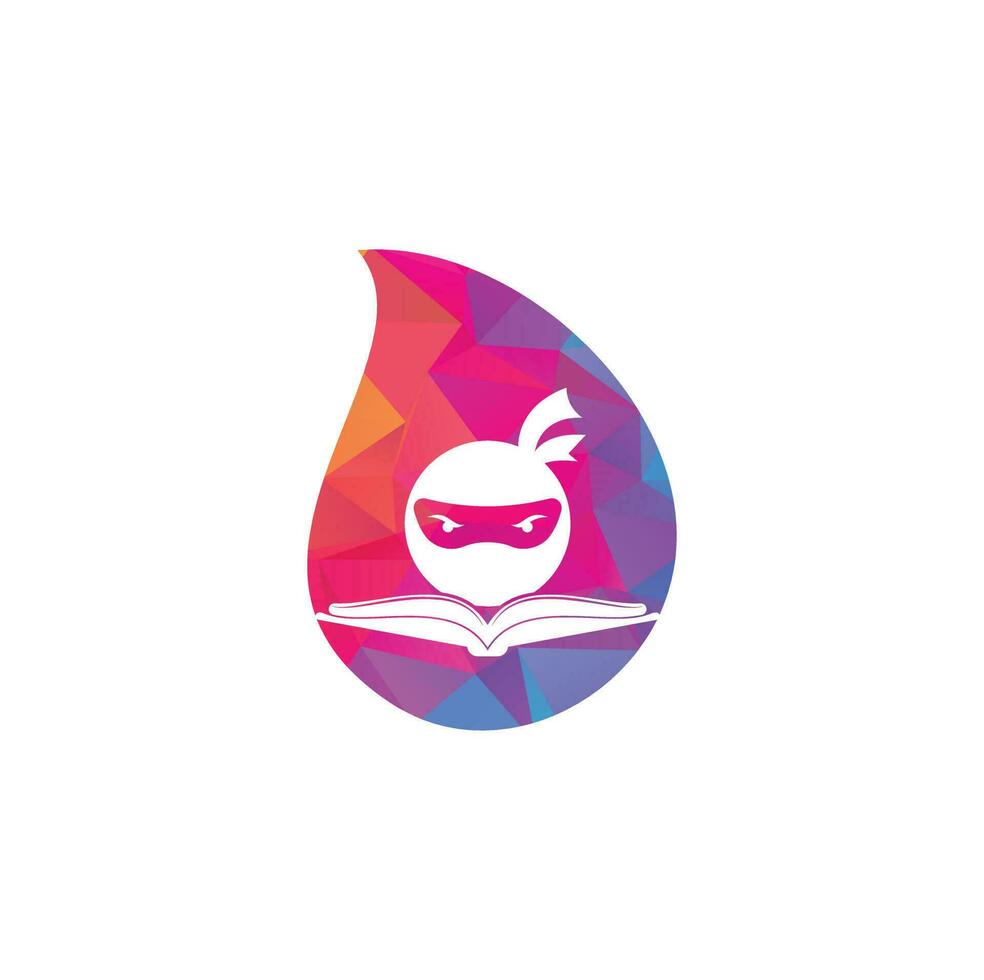 Ninja book drop shape concept logo design template. Book ninja logo vector icon