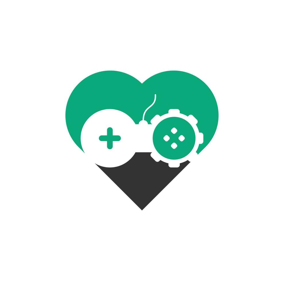 Gear game heart shape concept logo design. Game with Gear logo template vector. Joystick design Icon vector