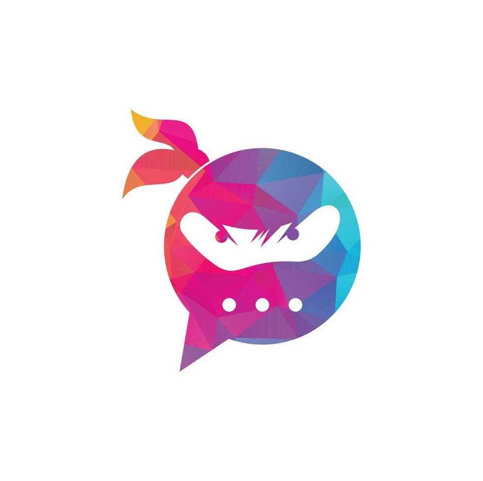 Ninja Chat Logo Design Template. Ninja talk logo design icon. vector