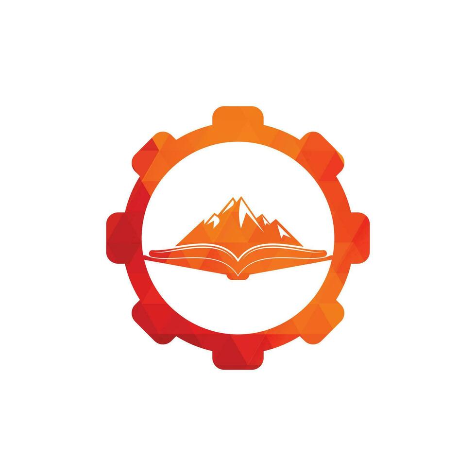 diseño de logotipo vectorial de concepto de forma de engranaje de libro de montaña. símbolo o icono de la naturaleza y la librería vector