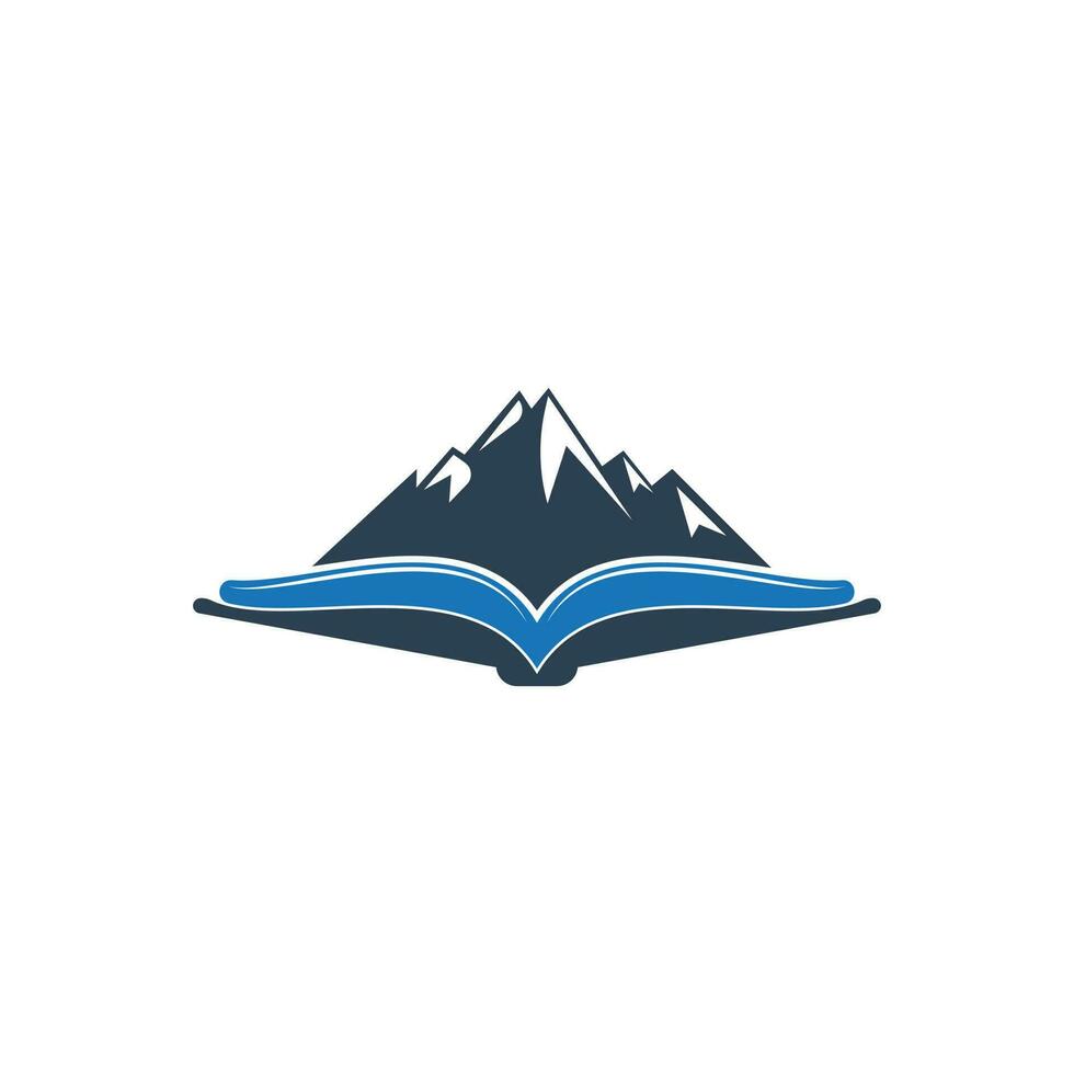 diseño de logotipo vectorial de libro de montaña. símbolo o icono de la naturaleza y la librería. vector