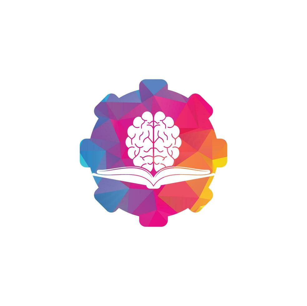 Diseño de logotipo de concepto de forma de engranaje de cerebro de libro. concepto de logotipo de combinación de libro y cerebro vector