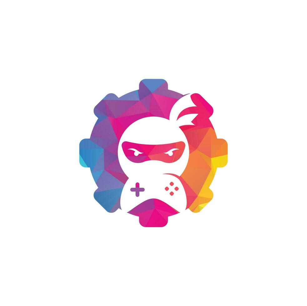 Diseño de logotipo de concepto de forma de engranaje de juego ninja. Vectores de stock de imágenes de logotipos de juegos ninja. icono de diseño de logotipo de game-pad ninja