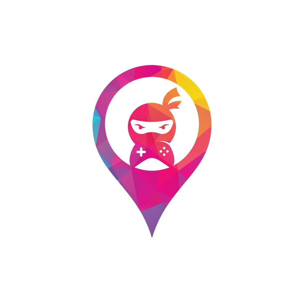 Ninja game map pin shape concept logo design. Ninja Gaming Logo Images Stock Vectors. Ninja Game-pad logo design icon vector