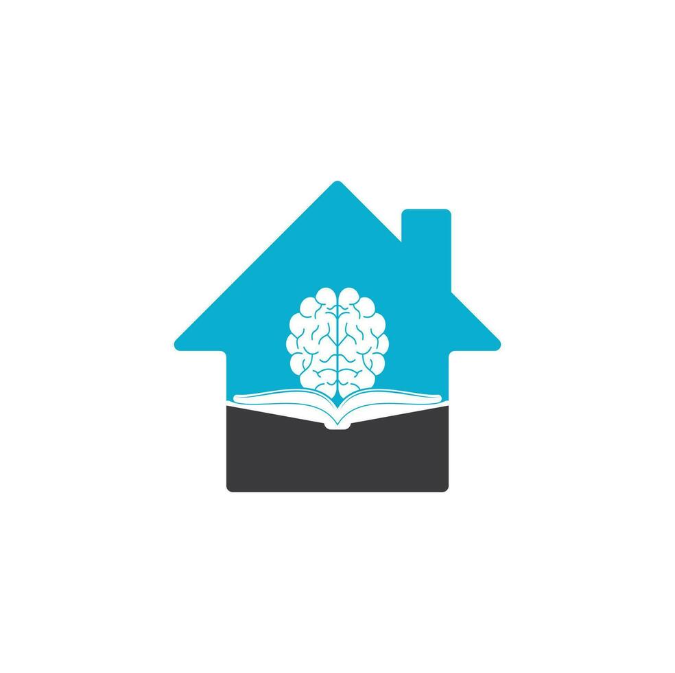 diseño del logotipo del concepto de forma del hogar del cerebro del libro. concepto de logotipo de combinación de libro y cerebro vector