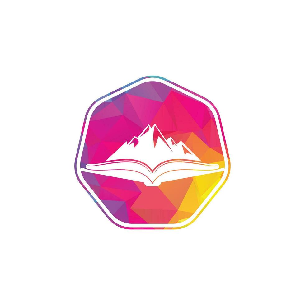 diseño de logotipo vectorial de libro de montaña. símbolo o icono de la naturaleza y la librería. vector