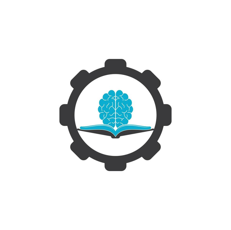 Diseño de logotipo de concepto de forma de engranaje de cerebro de libro. concepto de logotipo de combinación de libro y cerebro vector