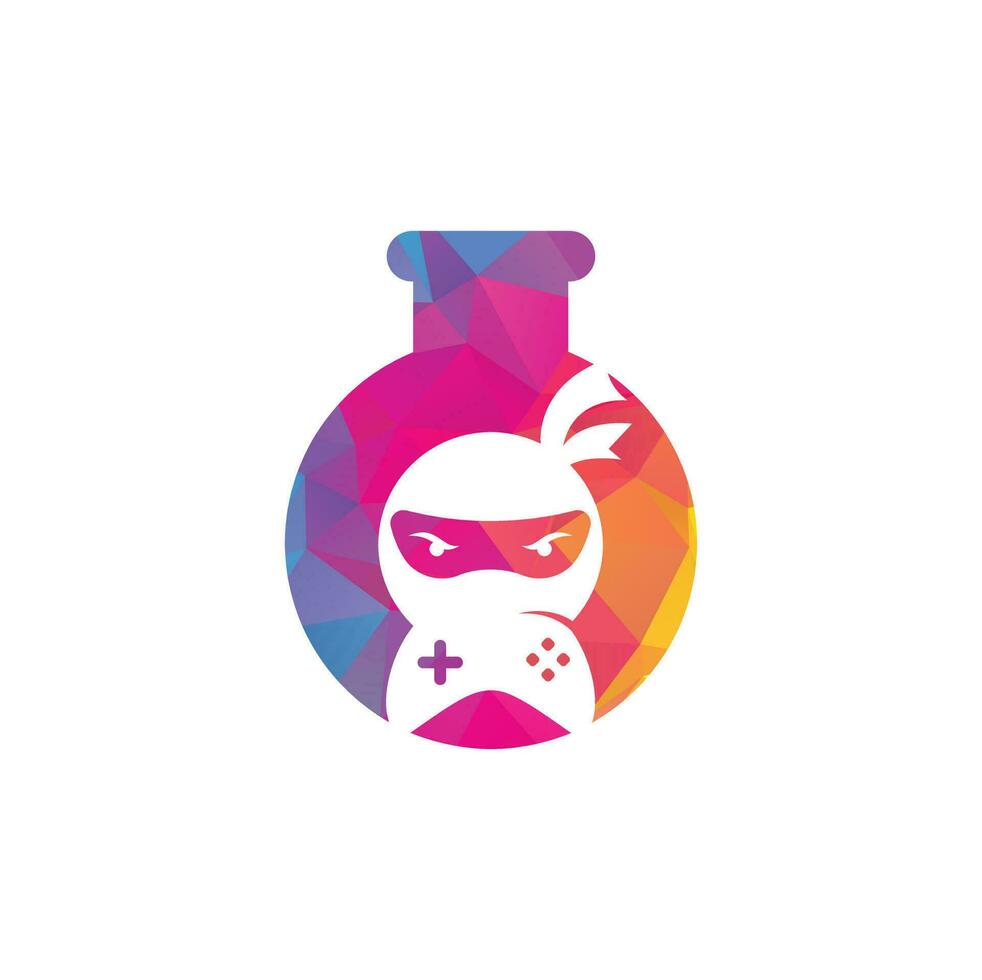 Diseño de logotipo de concepto de forma de laboratorio de juegos ninja. Vectores de stock de imágenes de logotipos de juegos ninja. icono de diseño de logotipo de game-pad ninja