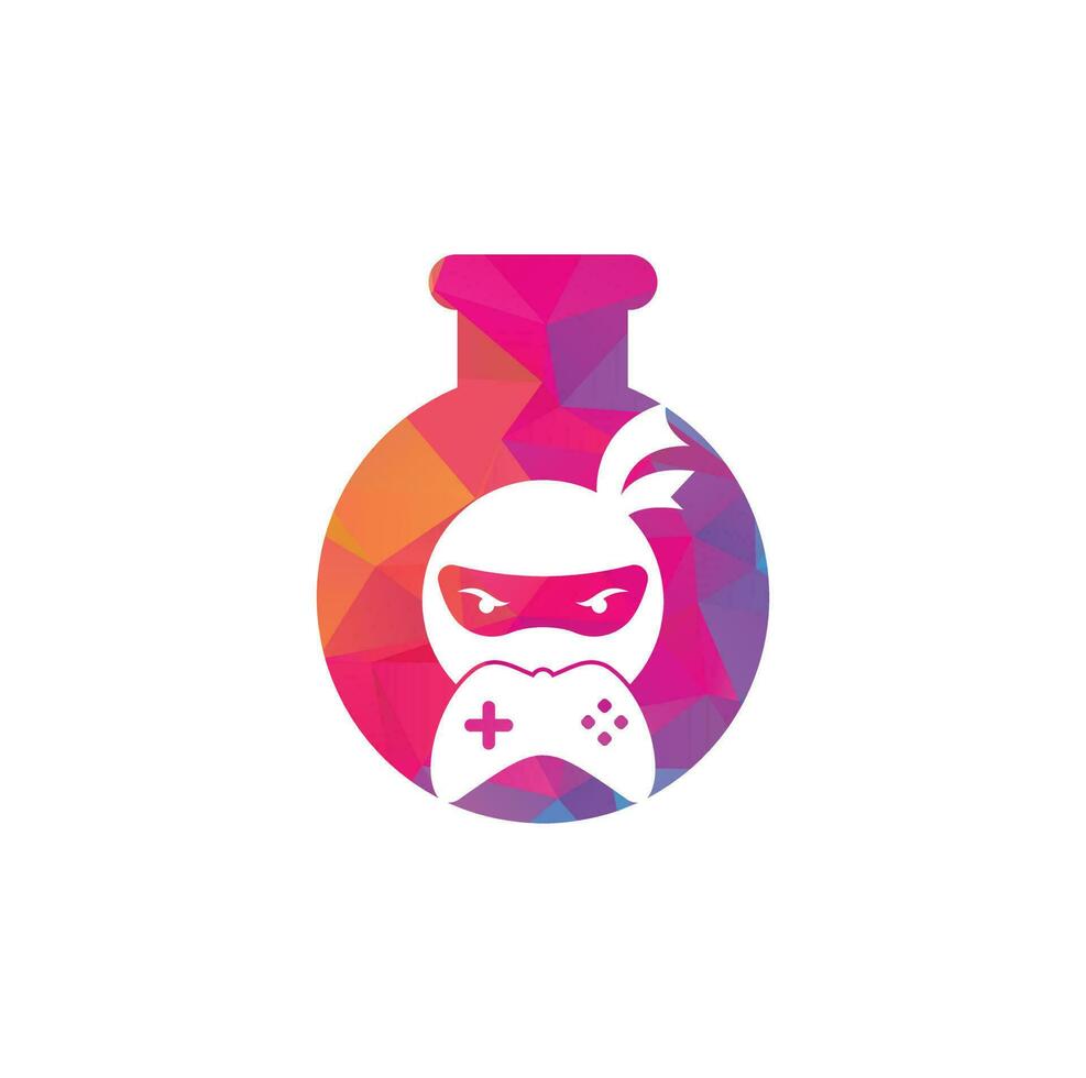 Diseño de logotipo de concepto de forma de laboratorio de juegos ninja. Vectores de stock de imágenes de logotipos de juegos ninja. icono de diseño de logotipo de game-pad ninja