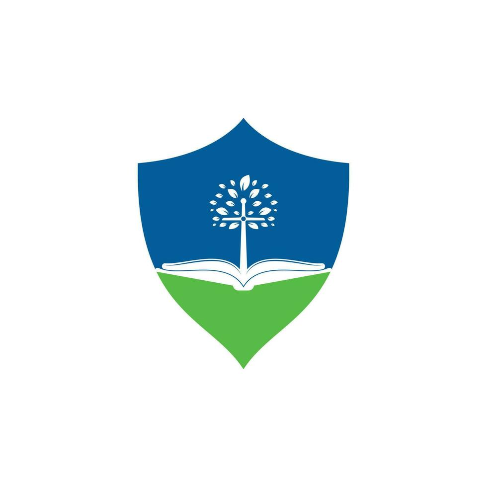 diseño del logotipo de la iglesia del árbol cruzado de la biblia. logotipo de la iglesia bíblica vector