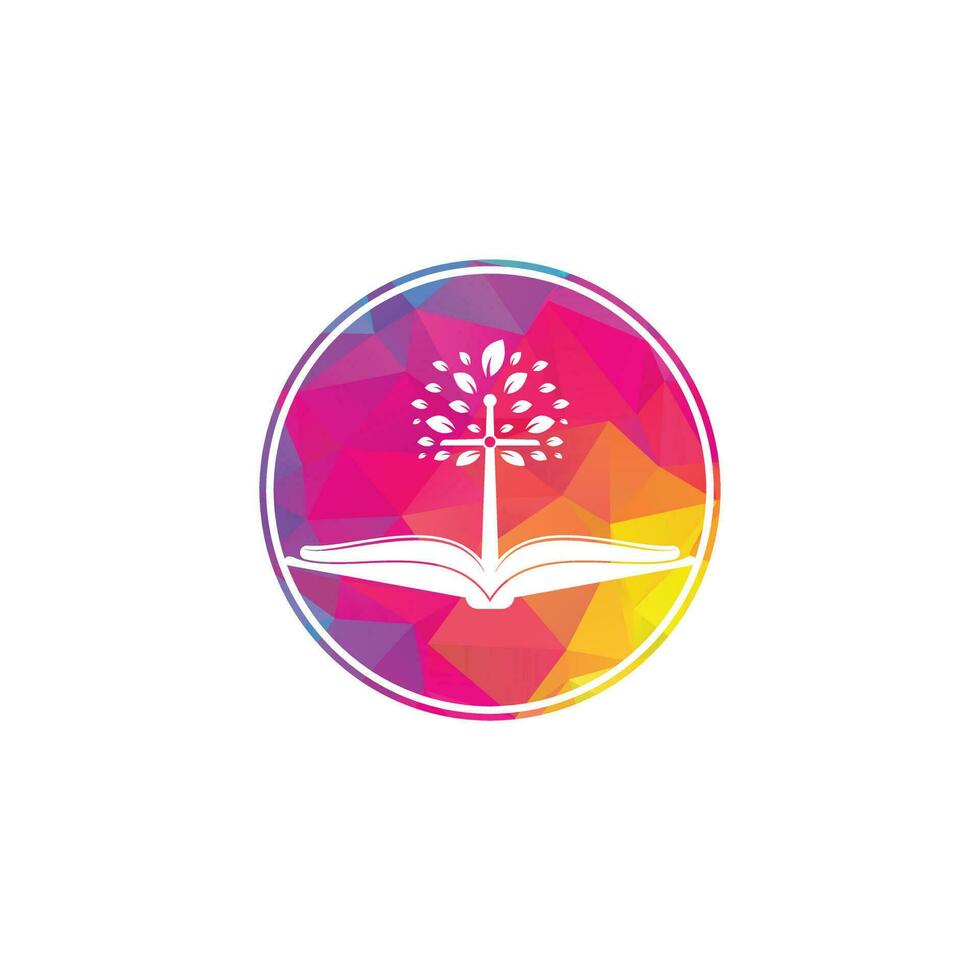 diseño del logotipo de la iglesia del árbol cruzado de la biblia. logotipo de la iglesia bíblica vector