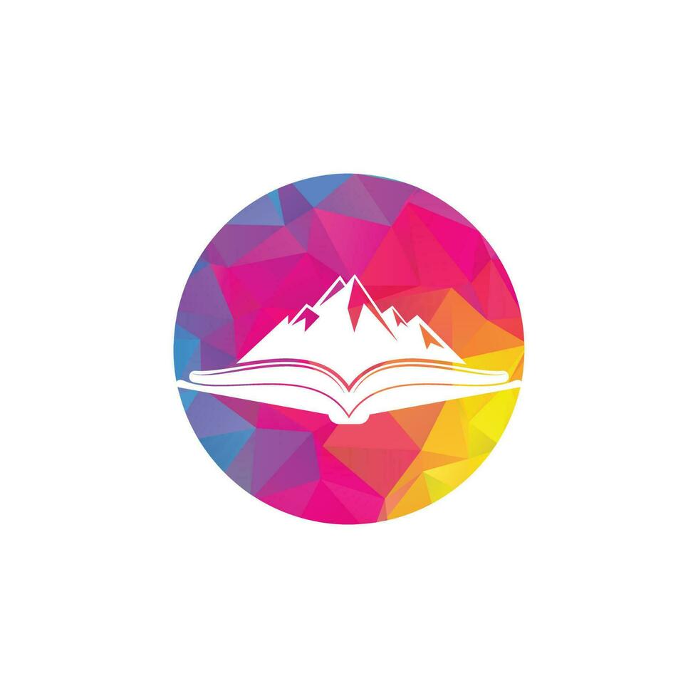 diseño de logotipo vectorial de libro de montaña. símbolo o icono de la naturaleza y la librería. vector