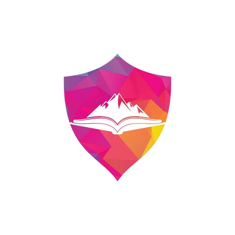 diseño de logotipo vectorial de libro de montaña. símbolo o icono de la naturaleza y la librería. vector