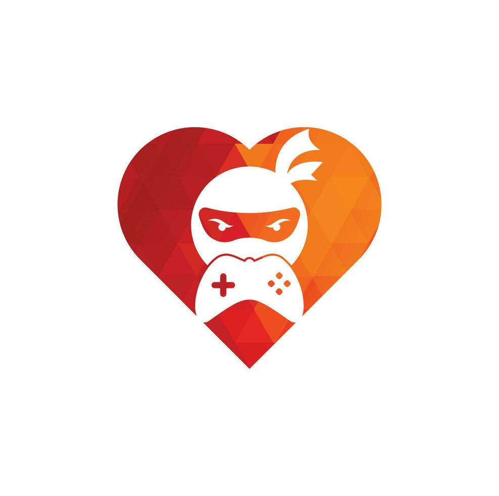 Diseño del logotipo del concepto de forma de corazón del juego ninja. Vectores de stock de imágenes de logotipos de juegos ninja. icono de diseño de logotipo de game-pad ninja