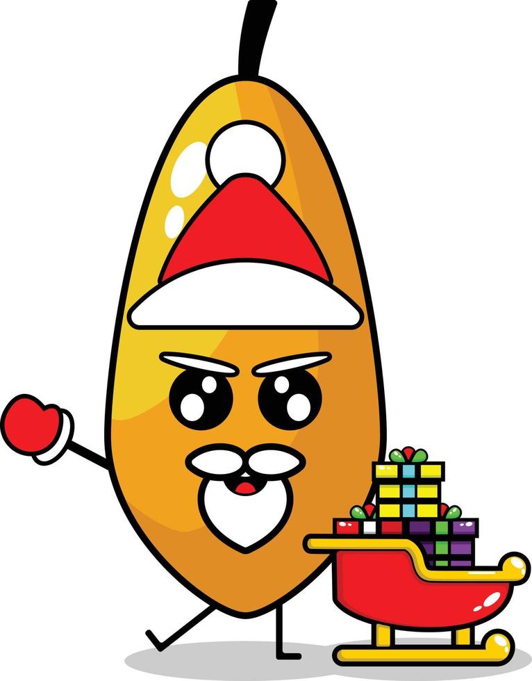 cute christmas papaya fruit mascot vector with saint clouse gift train  13406835 Vector Art at Vecteezy