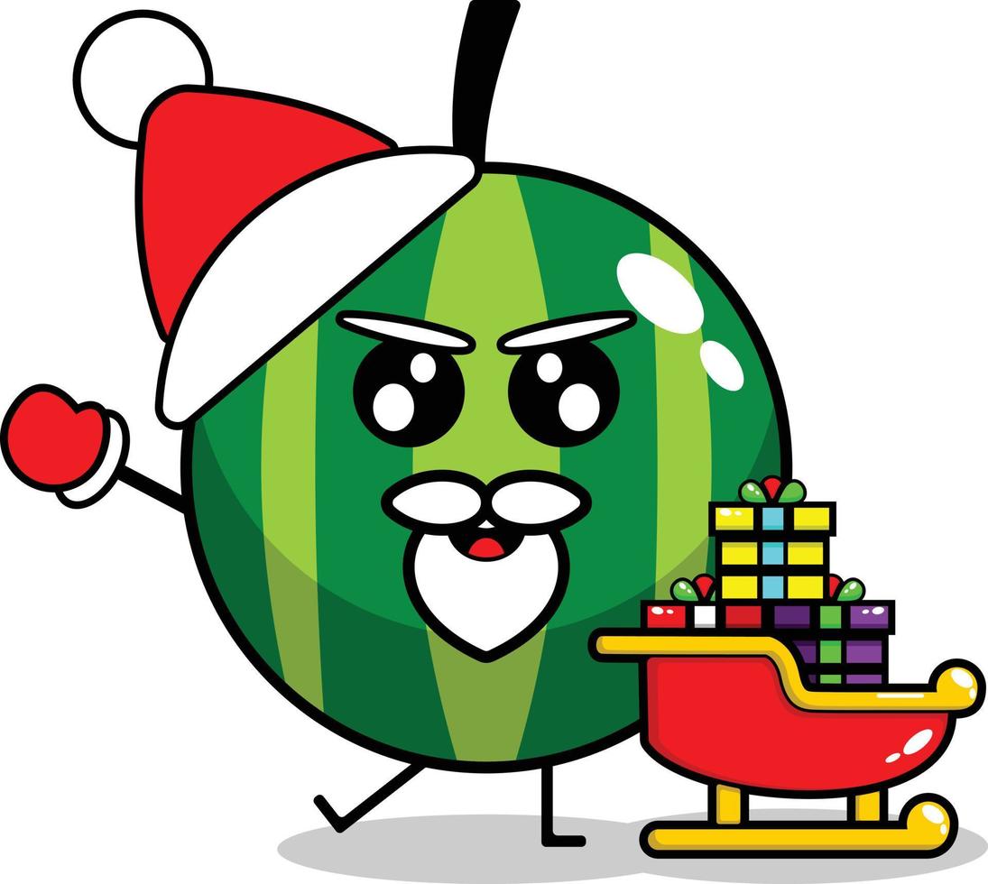 cute christmas watermelon fruit mascot vector with saint clouse gift train  13406843 Vector Art at Vecteezy