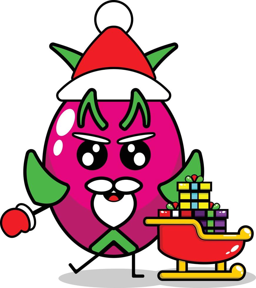 cute christmas dragon fruit mascot vector with saint clouse gift train  13406848 Vector Art at Vecteezy
