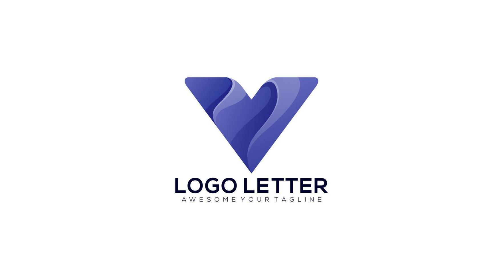 vector de diseño de logotipo de letra v azul degradado premium