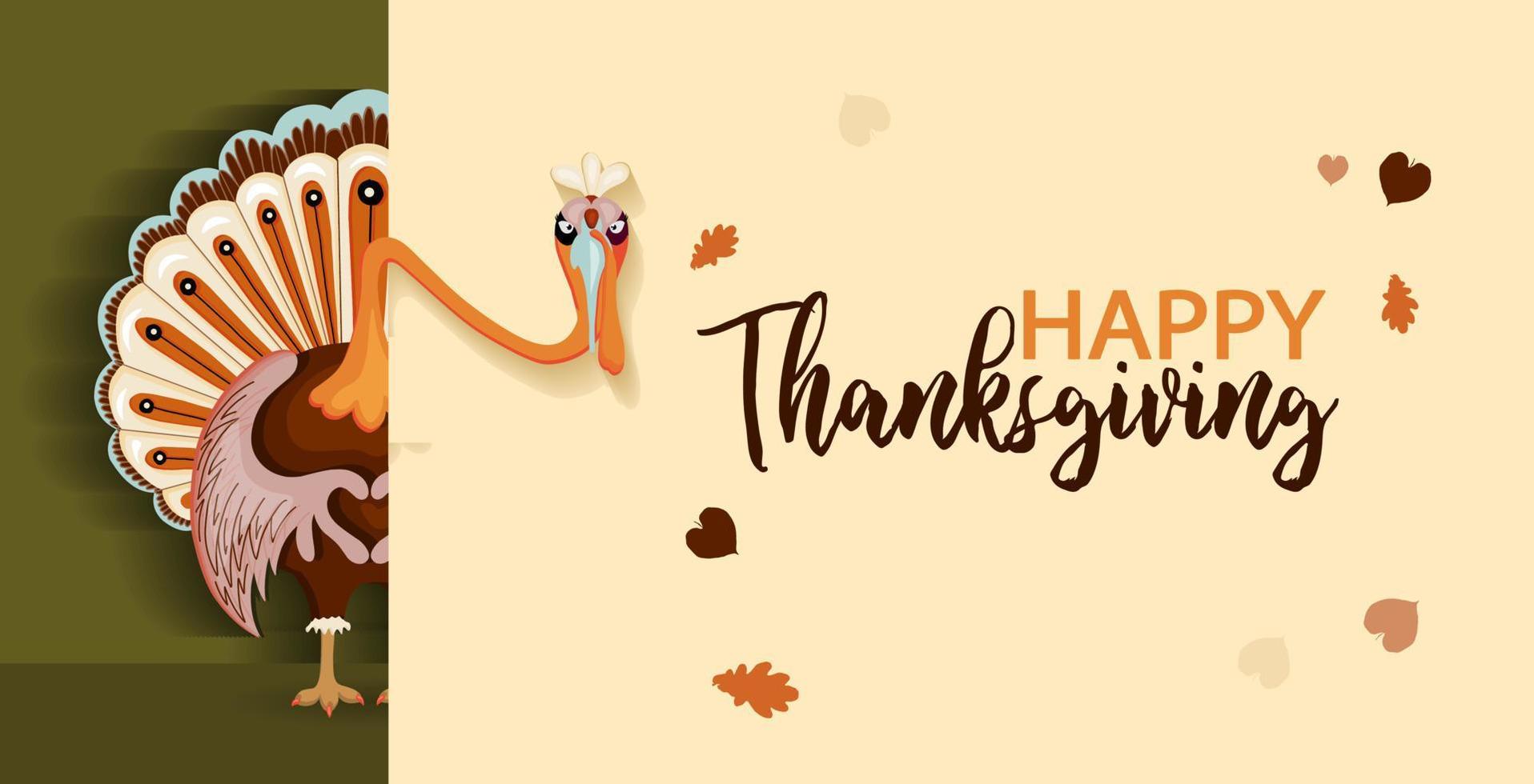 Thanksgiving day horizontal poster. funny turkey vector