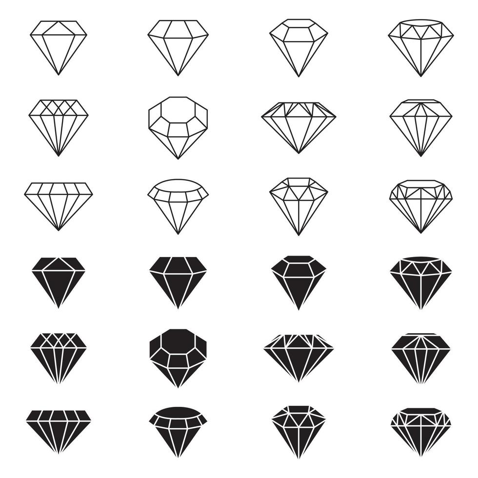 Diamond logo set. Diamond icon flat style vector