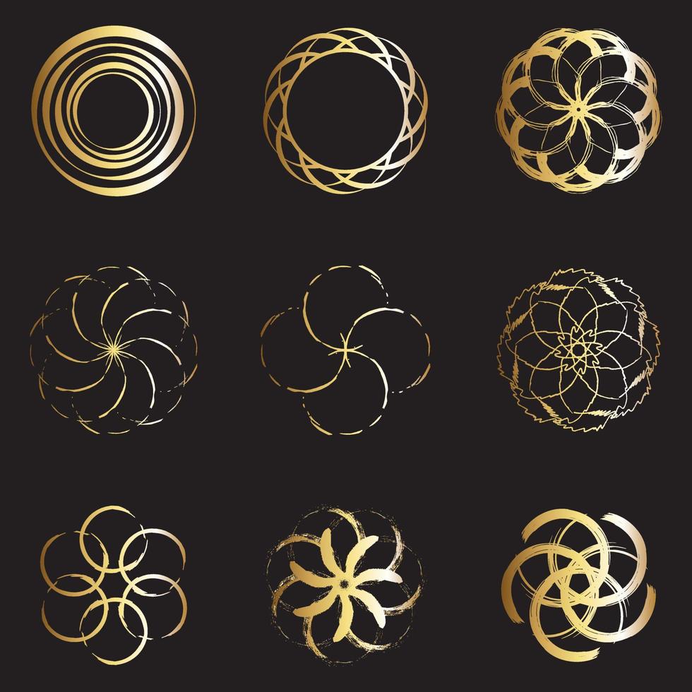 Collection of round abstract logos. Gold abstract icon vector