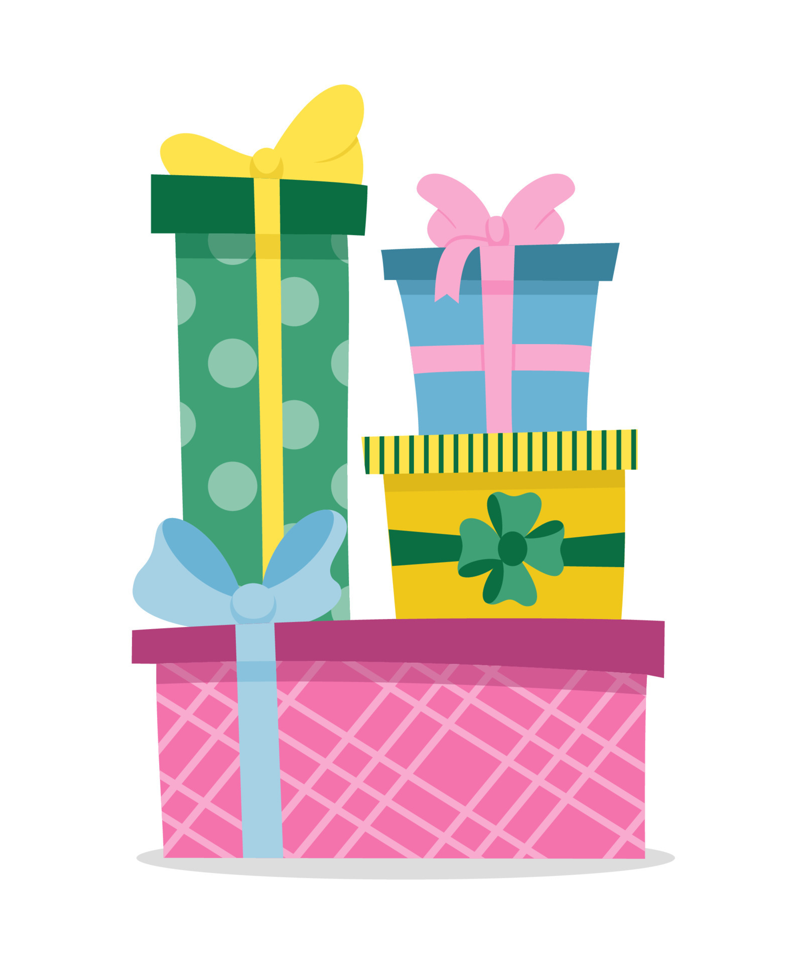 Pile of colorful wrapped gift boxes. Boxes in wrapping paper different