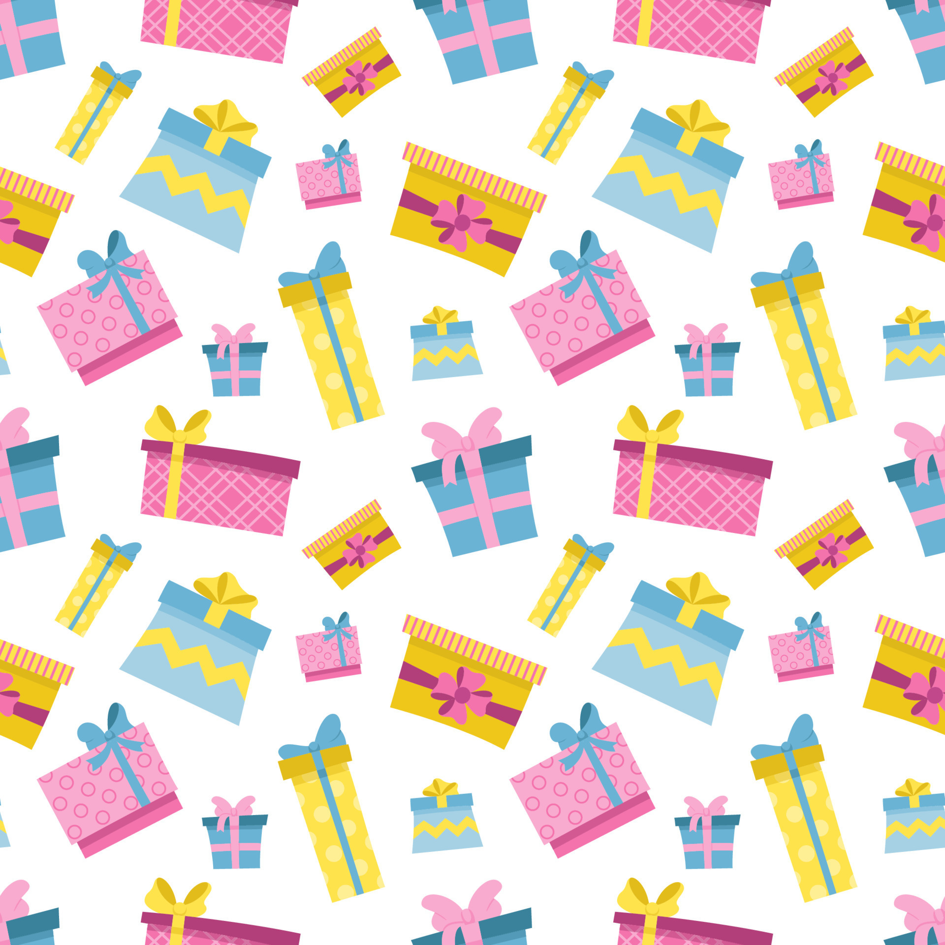 Seamless pattern of colorful gift boxes for Christmas, birthday, Easter