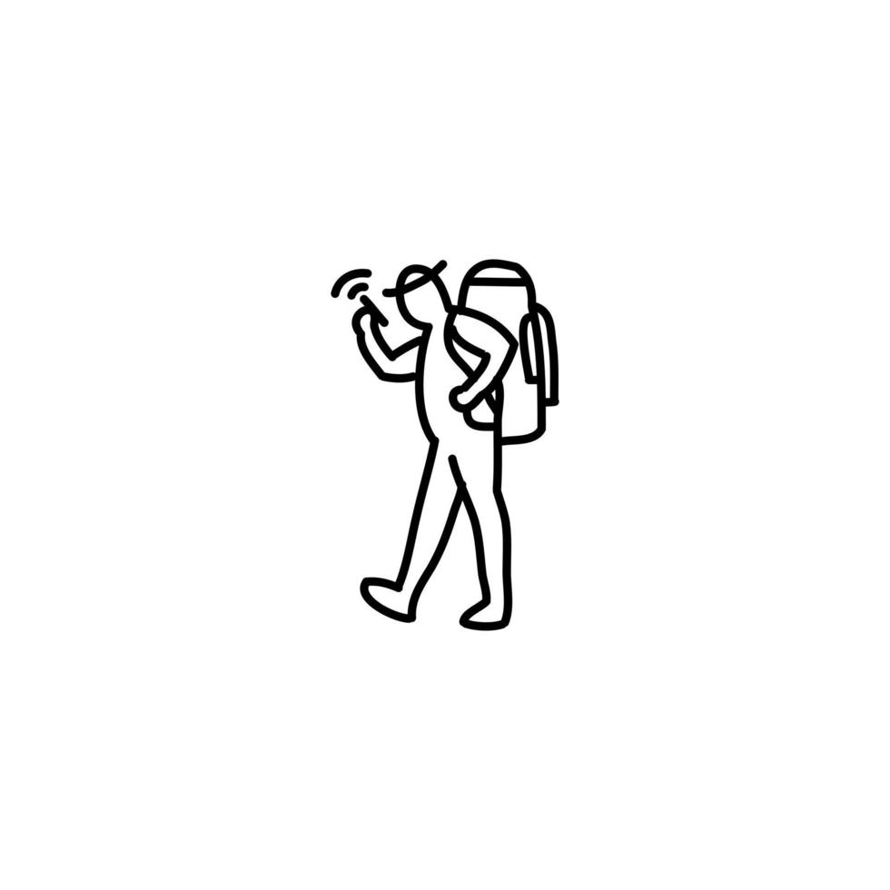 Hand drawn backpacker icon, simple doodle icon vector