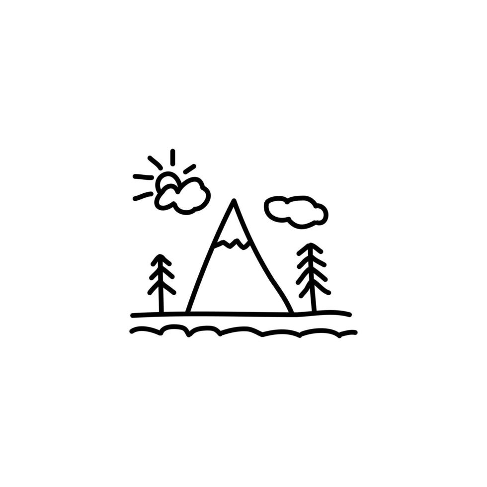 Hand drawn Mountain icon, simple doodle icon vector