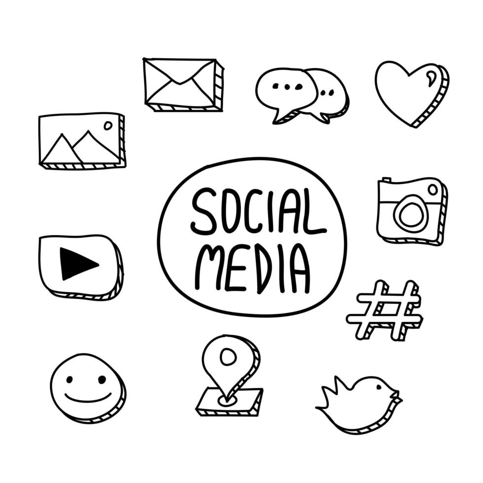 Hand drawn Social media icons, simple doodle icons set vector